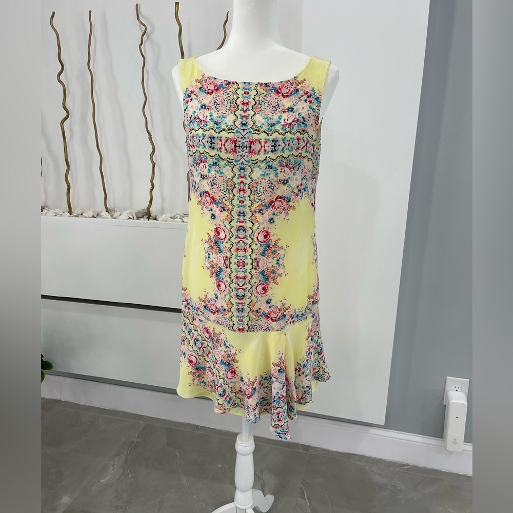 Nanette Lepore Yellow Pink Ruffled Tiered Sundress